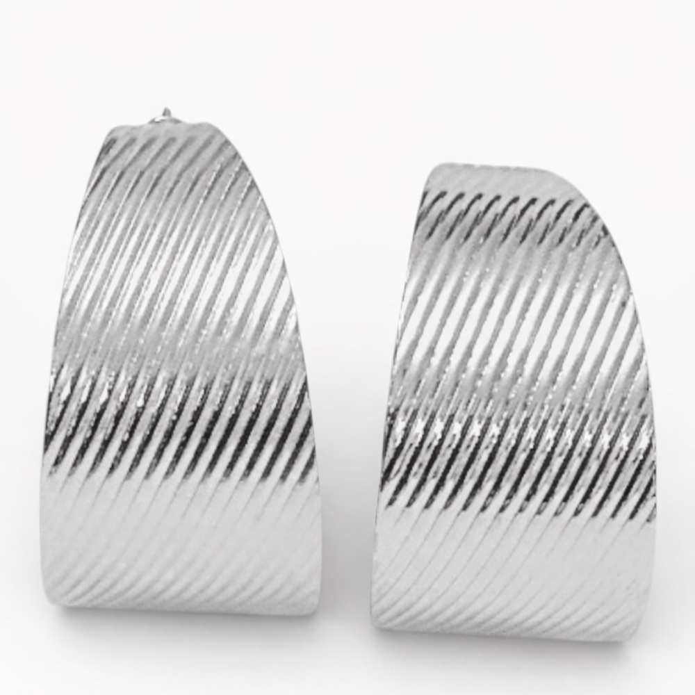 Tuckernuck Silver Hoop Earrings with Sleek Lines - Picture 2 of 4